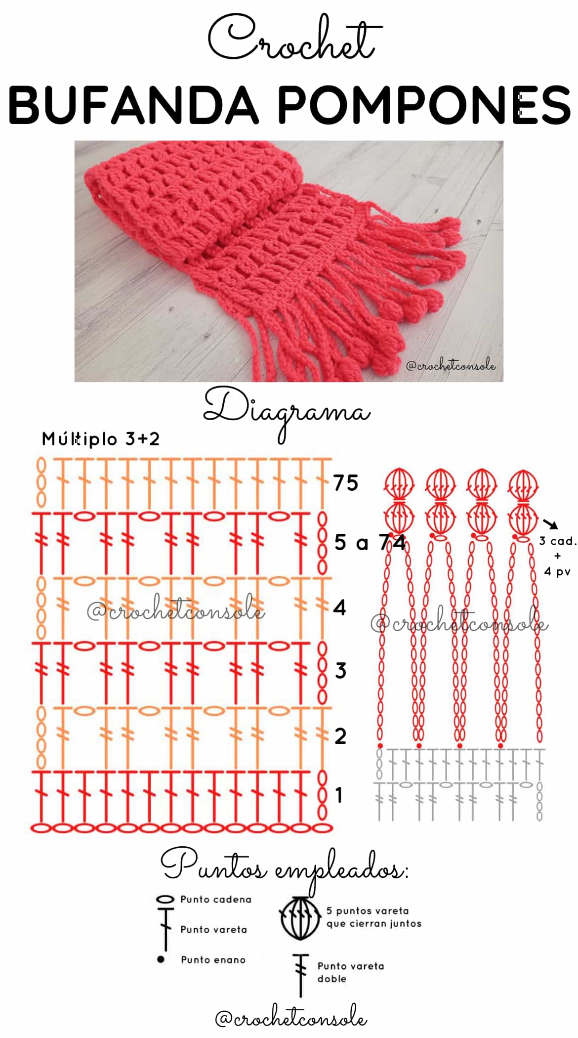 Bufanda F Cil A Crochet Con Flecos De Pompones Tejidos Crochet Con Sole