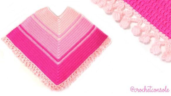 Poncho a crochet con borde de pompones-Crochet con Sole