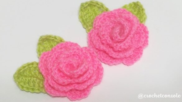 Rosa o flor con hojas a crochet-Crochet con Sole