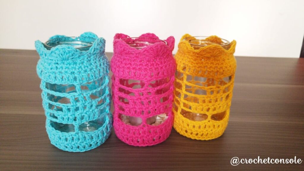 Frascos decorados a crochet-Crochet con Sole