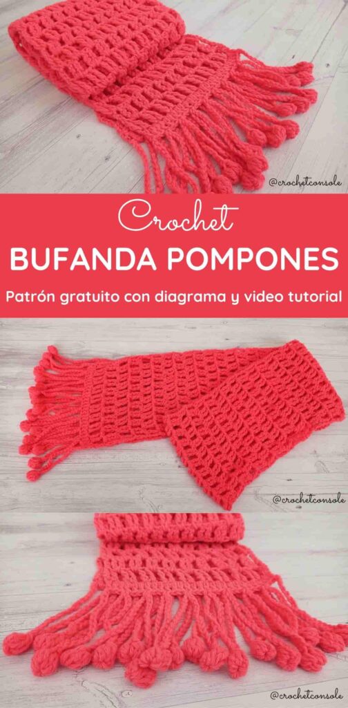 escalada Describir mientras tanto Bufanda fácil a crochet con flecos de pompones tejidos - Crochet con Sole