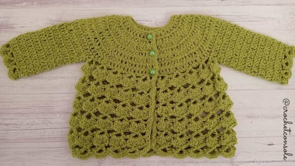 Saco, cardigan o chambra a crochet para bebe-Crochet con Sole