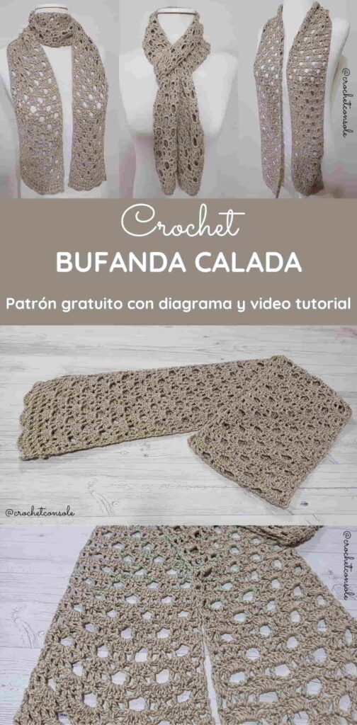 Bufanda a crochet en punto calado-Crochet con Sole