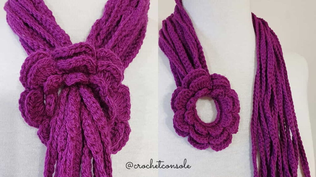 Bufanda con flor a crochet-Crochet con Sole