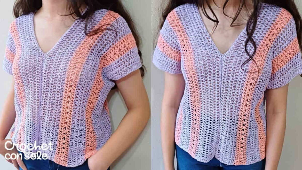 Blusa fácil a crochet con 2 rectángulos