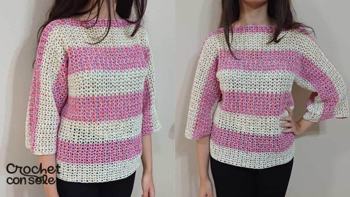 Cómo tejer una blusa con mangas tres cuartos a crochet paso a paso
