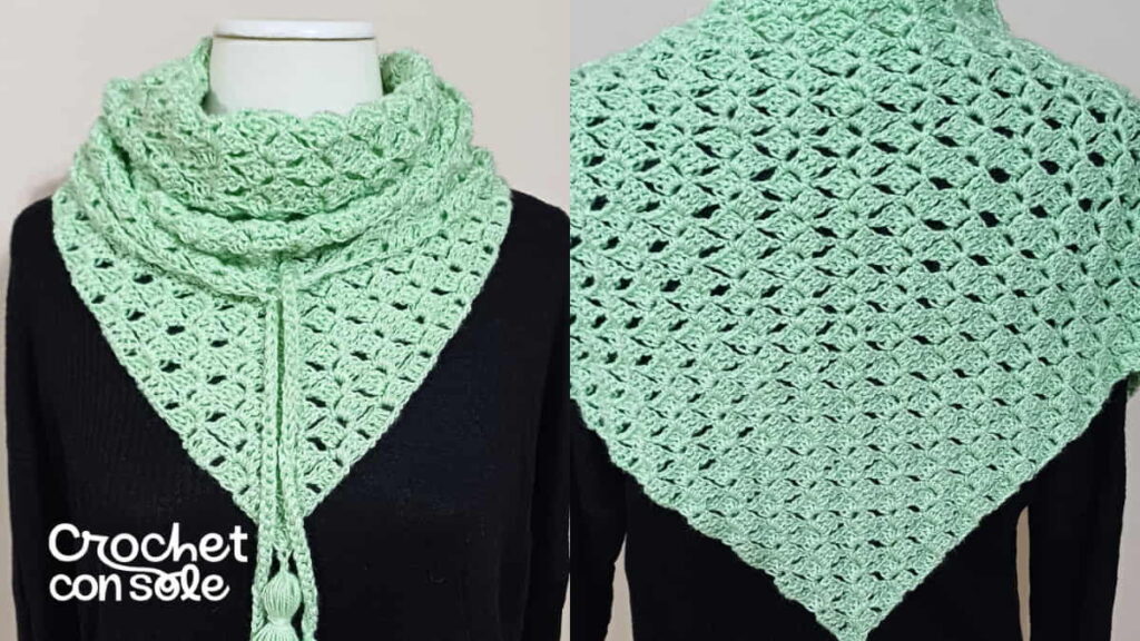 Chal a crochet fácil con borlas y cordones