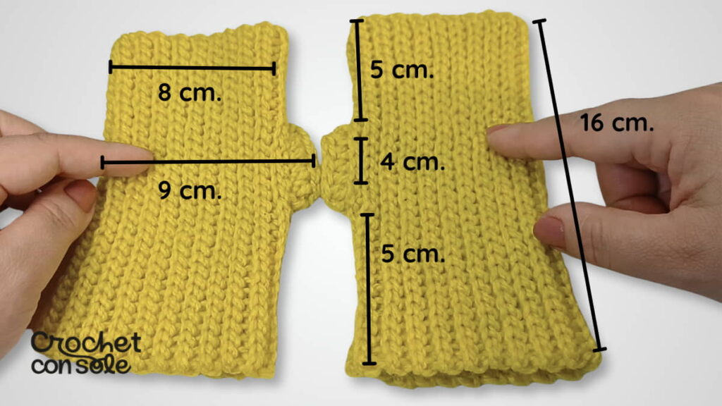 Mitones a crochet con un rectángulo imitación dos agujas